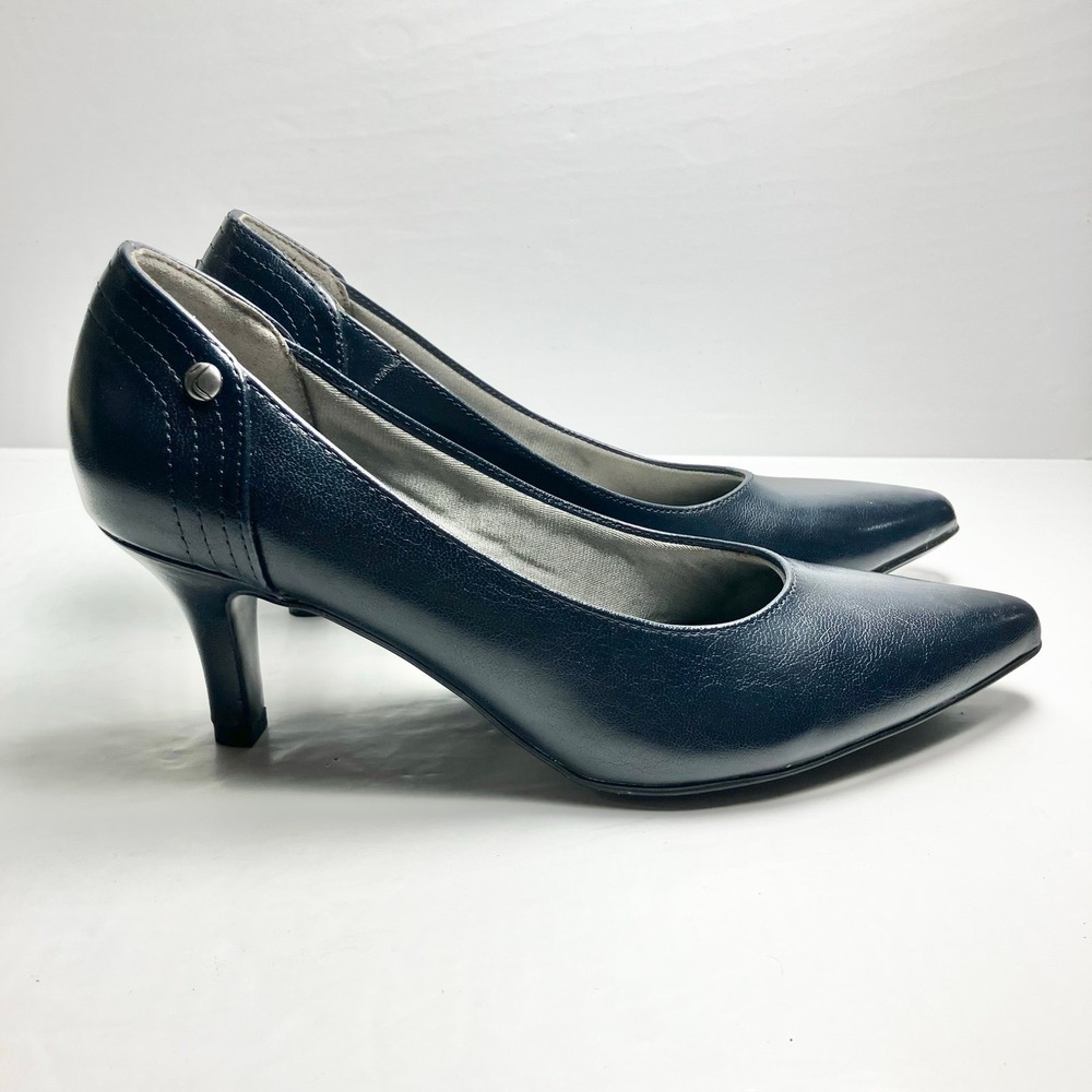 LifeStride Star High Heels Pumps Dress Shoes Navy Blue Faux Leather Womens' 8M